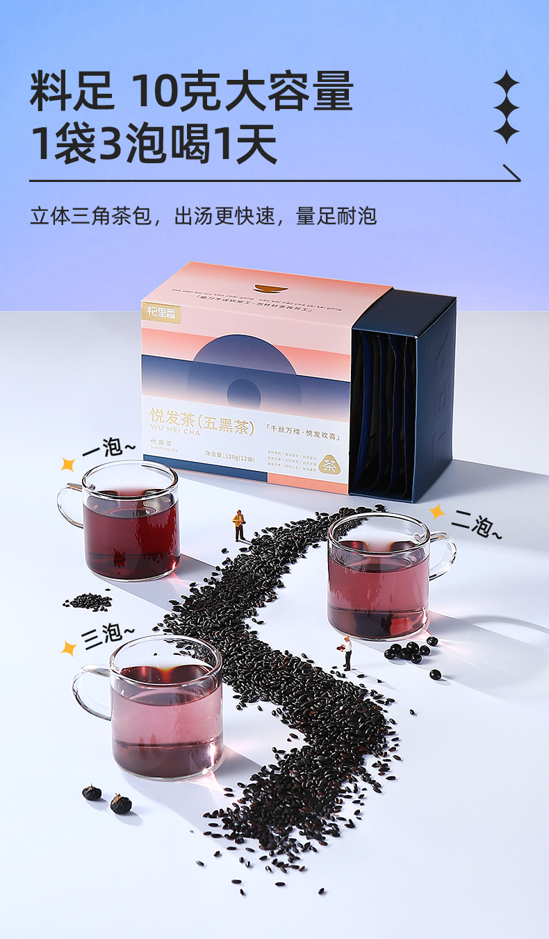 Five Black Tea Hair Nourishing Blend Black Bean Black Sesame Mulberry Goji 120g 12 Bags in use