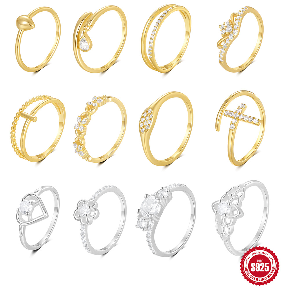 Japón y Corea del Sur s925 plata esterlina viento frío cruz pequeña fila anillo de diamantes mujer uso diario anillo de cola de dedo índice con incrustaciones de circón