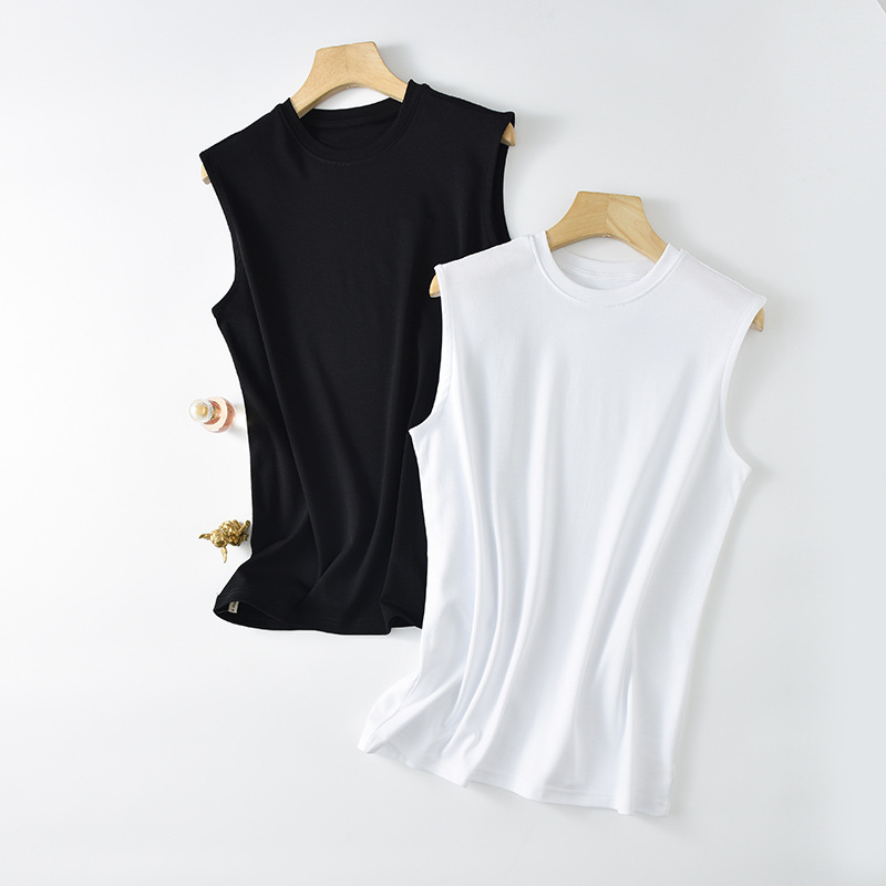 50 Count Double-Sided Liquid Ammonia Mercerized Cotton Vest Round Neck Inner Wear Outer Bottoming Shirt Women's Sleeveless T-Shirt