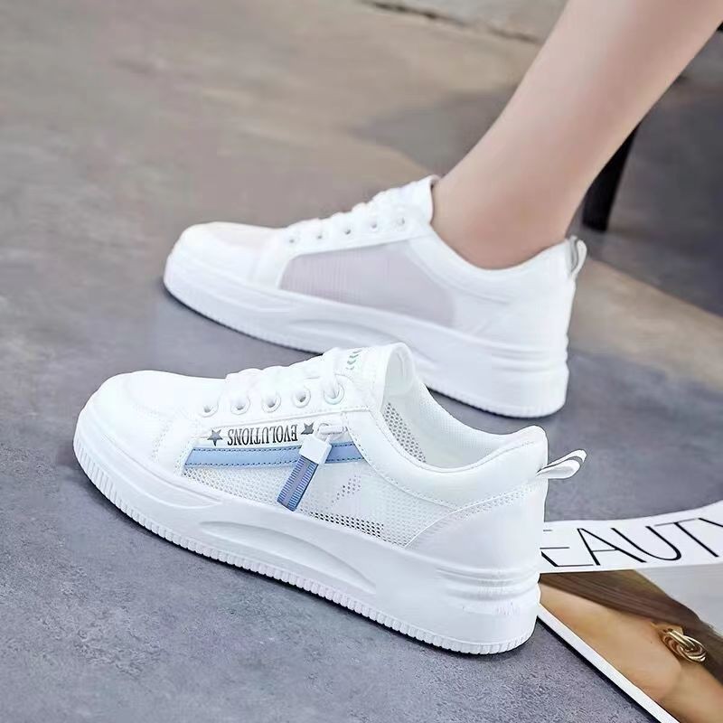 Pequeños zapatos blancos para mujeres primavera y otoño de 2025, nuevos zapatos de mujer con una suela gruesa y alta, cómodos y transpirables zapatos deportivos chicos para mujeres