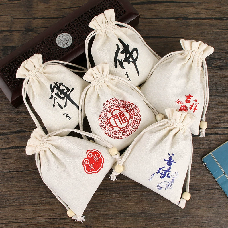 Холщовая сумка на шнурке, льняная сумка, храм, китайский стиль, буддийская сумка из бисера, сумка для браслета, хлопковая сумка, сумка для хранения, сумка для ювелирных изделий