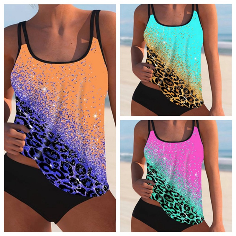 Cross-Border 24 new European and American sexy women's conservative tankini plus size swimsuit Amazon split bikini swimsuit