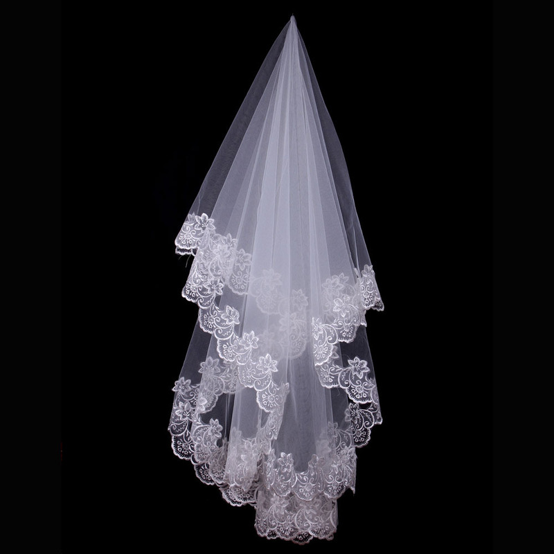 Wholesale Bridal Veil 1.5m Single Layer Lace Computer Embroidery Wedding Veil White Red Champagne