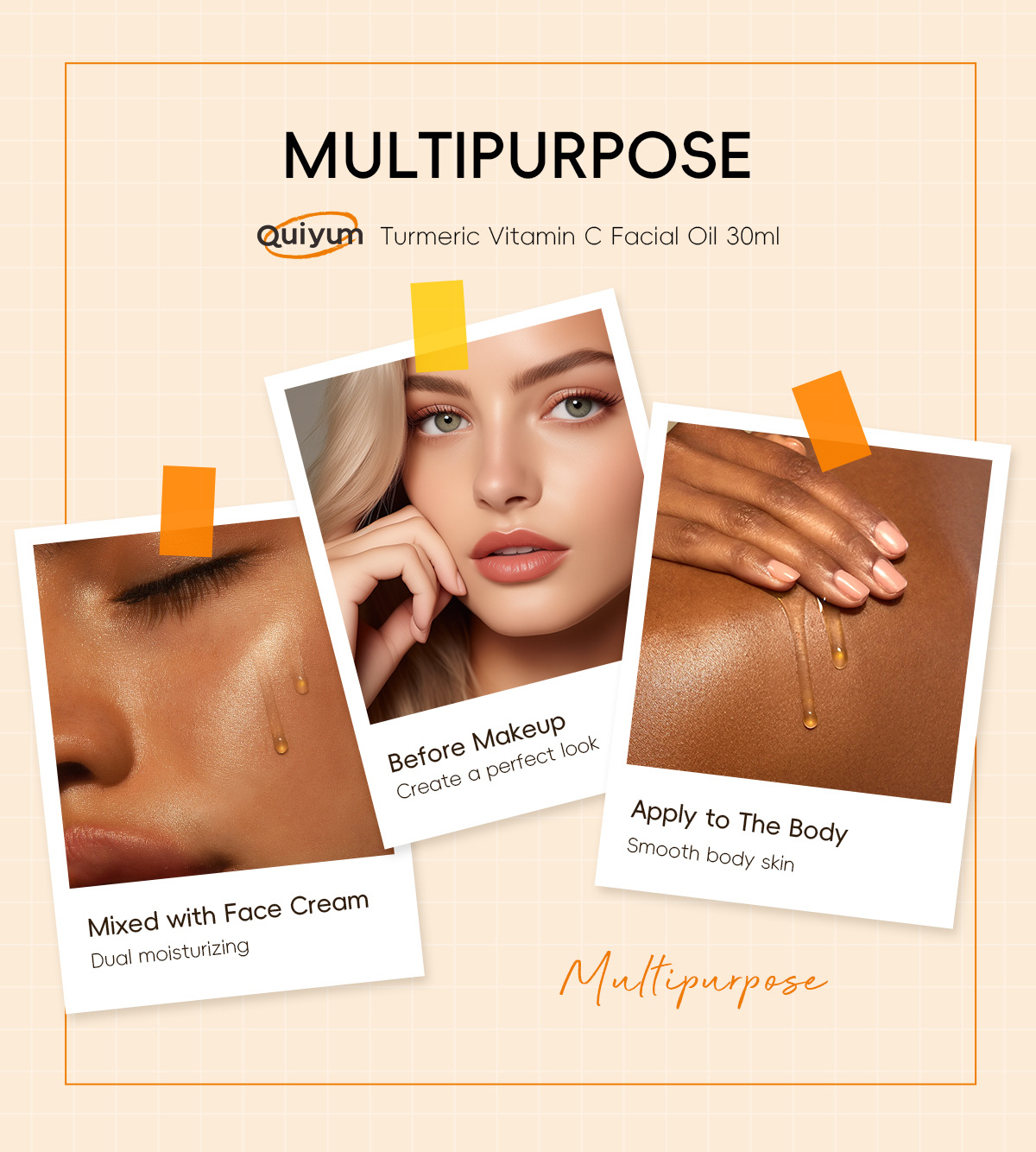 quiyum's new cross-border product, turmeric Vitamin c Facial Essence Oil 30ml, is a hydrating, moisturizing and nourishing FDA skin care product undefined