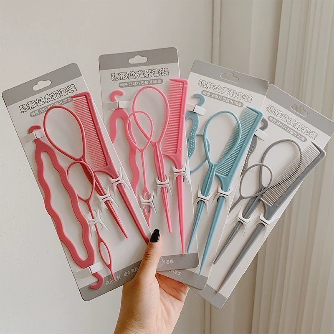 Набор инструментов для укладки волос из четырех предметов, набор игл для вытягивания волос, детский набор, игла для вытягивания волос с узором, расческа для волос, твистер для волос