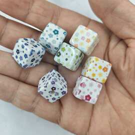 14mm个性烤漆印小花朵方块珠 DIY手工串珠散珠串笔手机链饰品配件