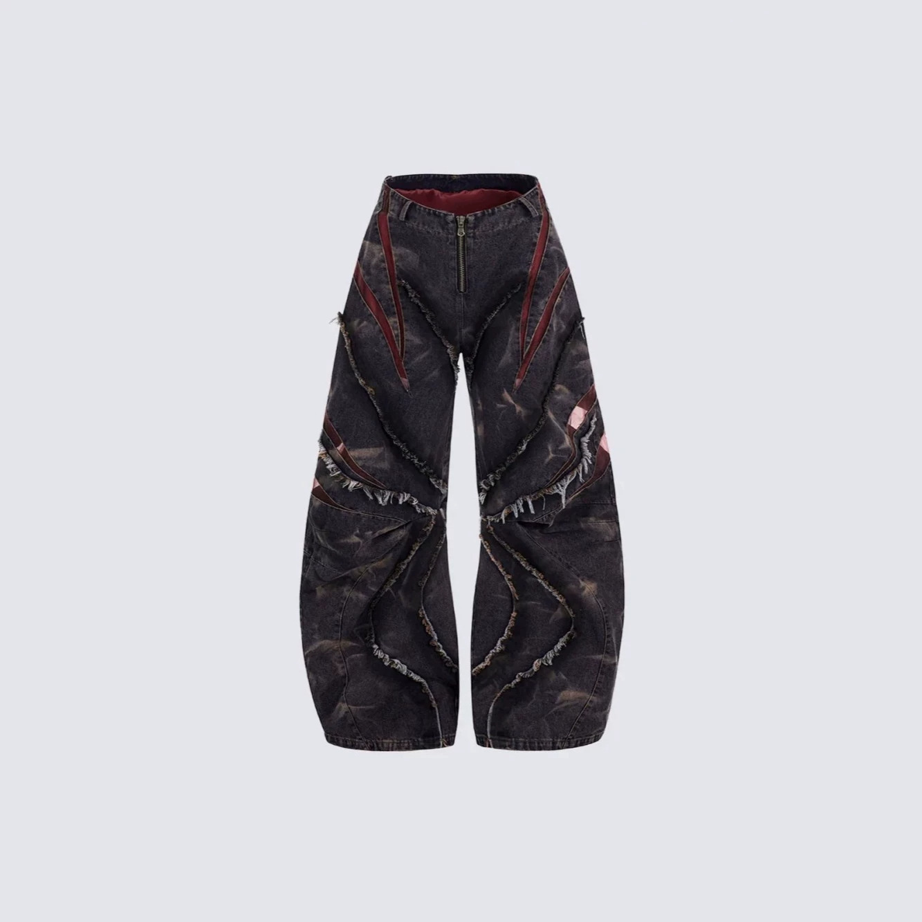 유럽과 미국의 하이 스트리트 헤비듀티 스노우플레이크 세이버 청바지 남성용 봄 로우 엣지 스플라이스 메쉬 와이드 레그 팬츠