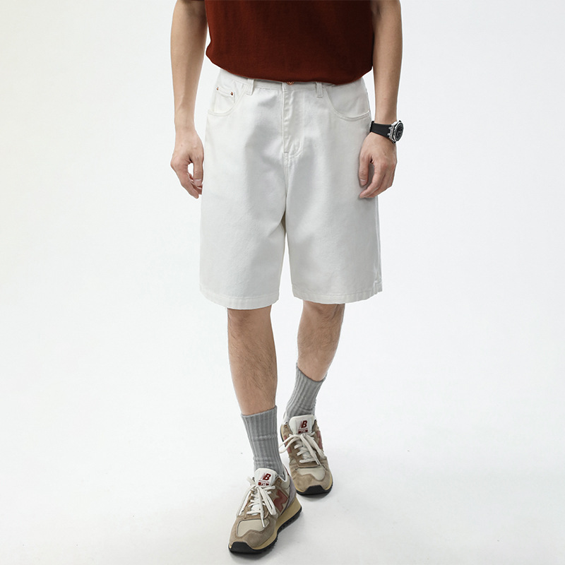 Summer New Style 022D Loose Straight Denim Shorts for Teenagers Men's White Versatile Denim Shorts Men's Trendy
