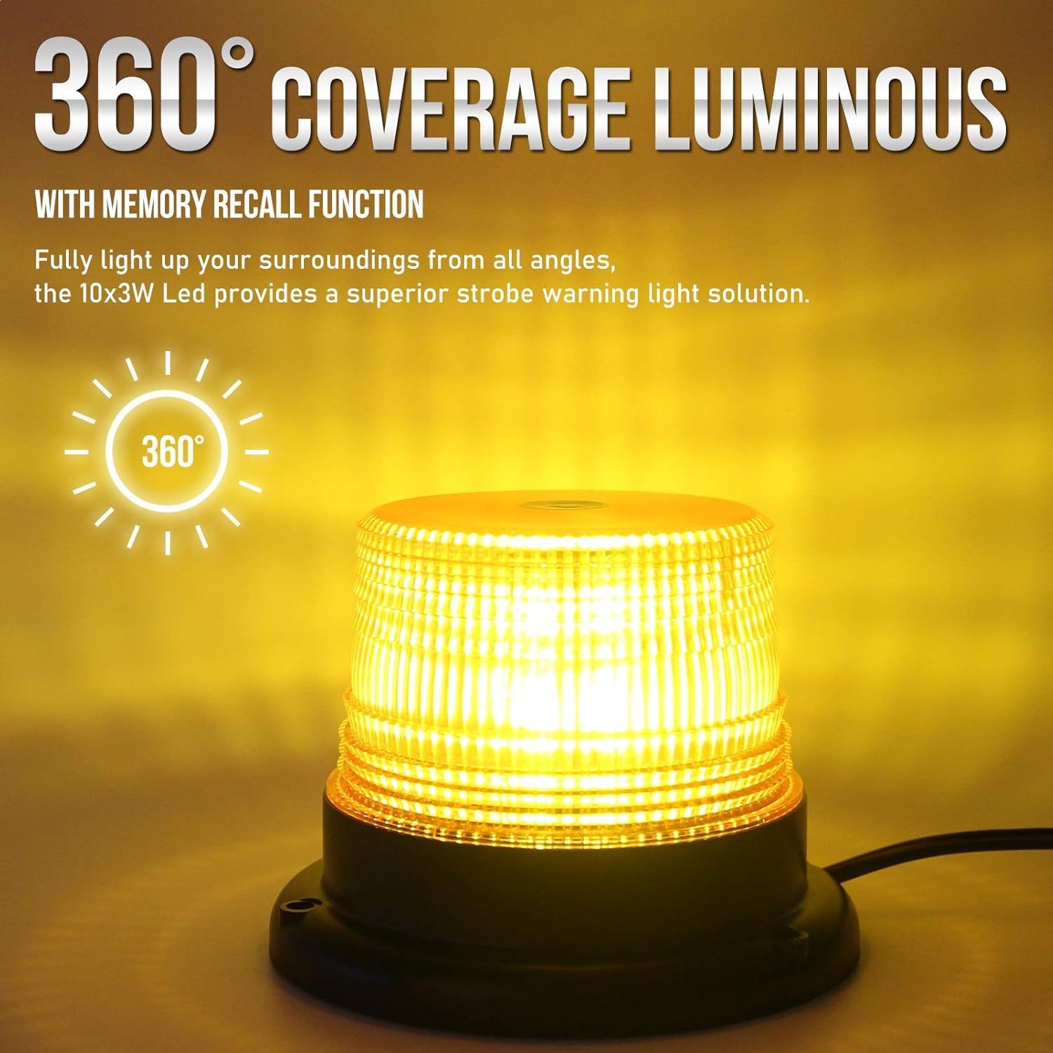 Car Strobe Warning Light 10-80V Small Yellow Light for Construction Vehicles, Forklifts, and Emergency Vehicles Roof Lights