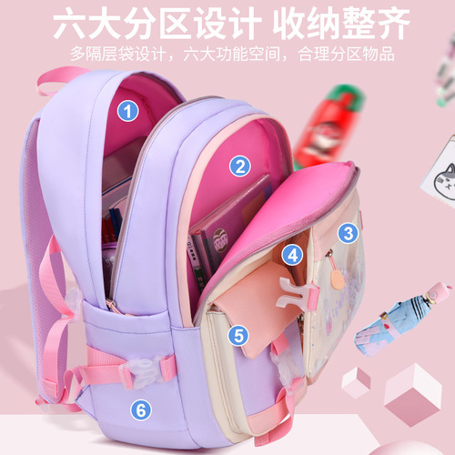 New Sesame Baby Primary School Bag Female 1-3-6 Cartoon Cute Student Lightweight Contrast Color Backpack