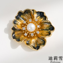 迪莉雪 高档手作复古牡丹花胸针吊坠 珐琅花朵别针 DIY空托配件
