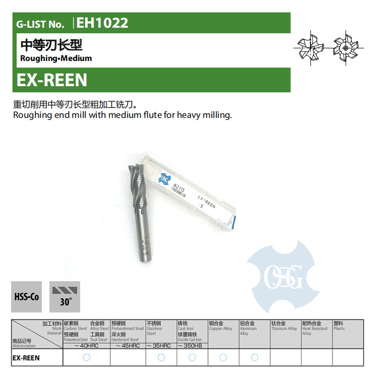 OSG/欧士机中等刃长型高速钢波纹铣刀EX-REEN φ15 82115