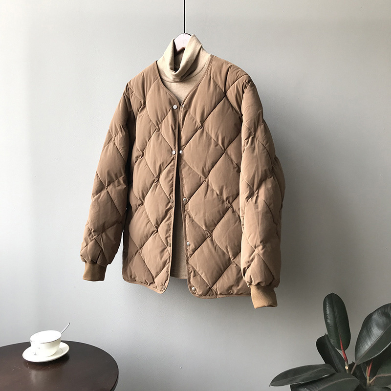 Women's Clothing Diamond plaid cotton coat _voghion.com