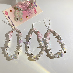 炫酷ins粉花銀色珠珠手提鏈短款手繩通用手機殼ccd相機鏈手機掛繩