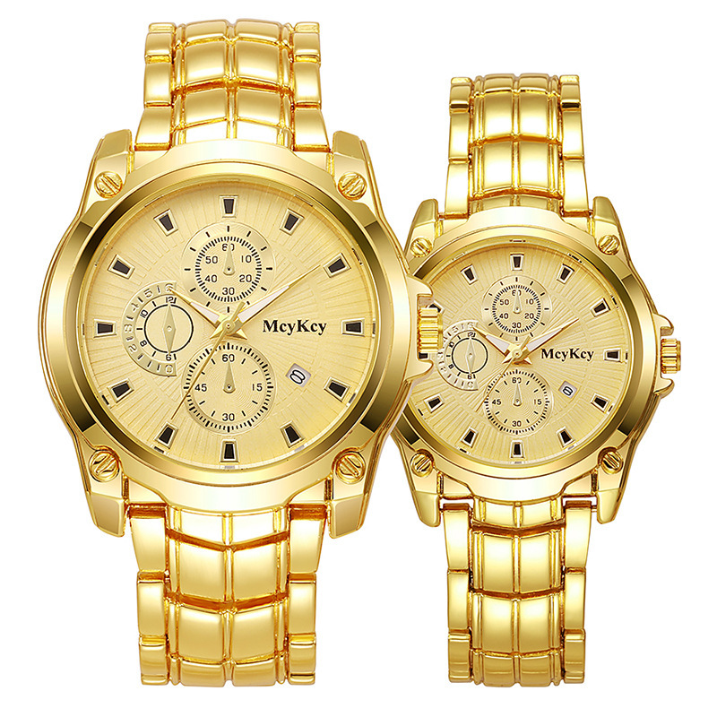 Nuevo reloj de correa de acero de pareja de aleación transfronteriza clásico negocio de tres ojos gran esfera impermeable fábrica de relojes de cuarzo al por mayor