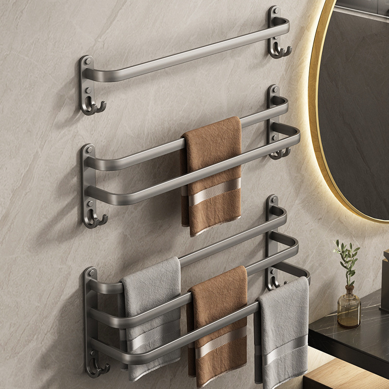Factory Supply Bathroom Space Aluminum Punch-free Wall-mounted Rack Towel Rack Kitchen and Sanitary Pendant Single Rod Hanging Rod