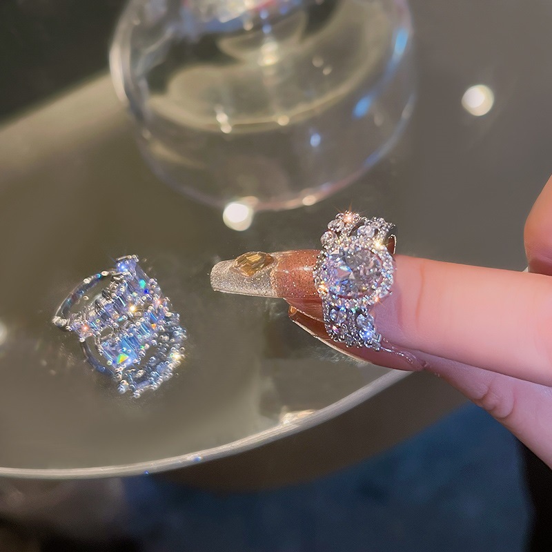 Zircon oval double row open ring Korean fashion alloy diamond ring female