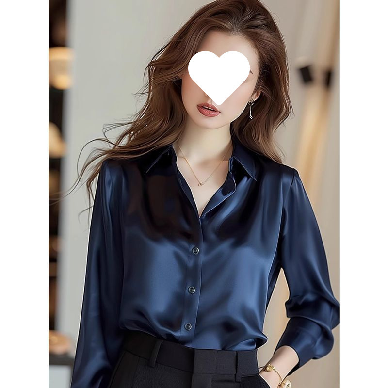 秋季新款高级感职业缎面紫色衬衫女长袖正装时尚通勤气质衬衣白色|undefined