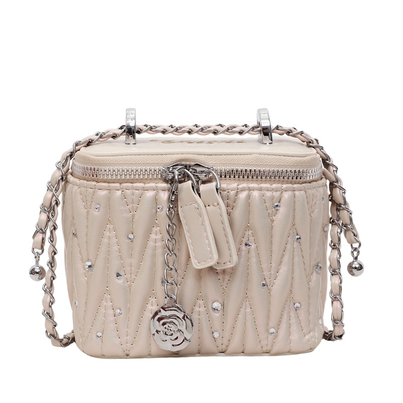 Bolso de cubo de moda coreana 2025 nuevo bolso de cadena pequeño bolso de hombro con diamantes con fragancia pequeña bolso de mensajero de hilo bordado de diamantes mujer