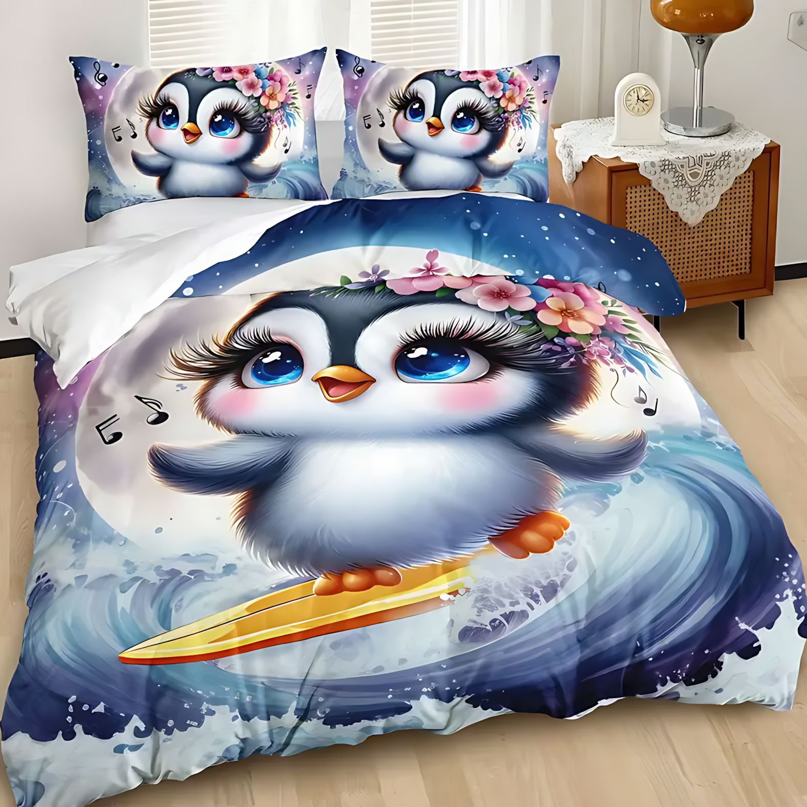 TEMU / JIT Transfronterizo Kit de colcha de cama de dibujos animados lindos pingüinos impresos digitales para diseñar