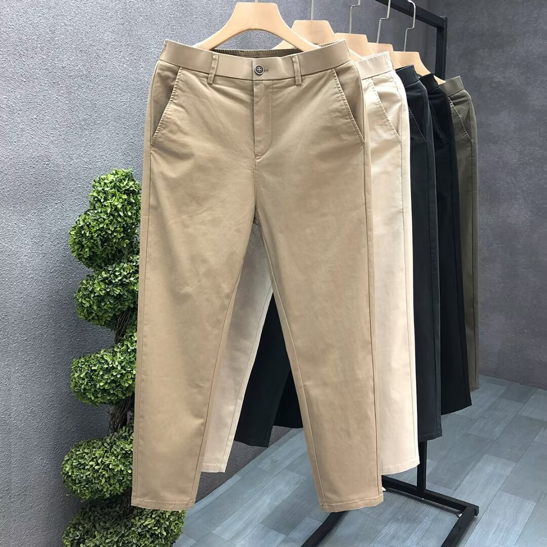 Simple Casual Pants for Men, Summer Trendy Thin Cotton Straight Pants, Men's Business Nine-Point Pants, New Style Trousers