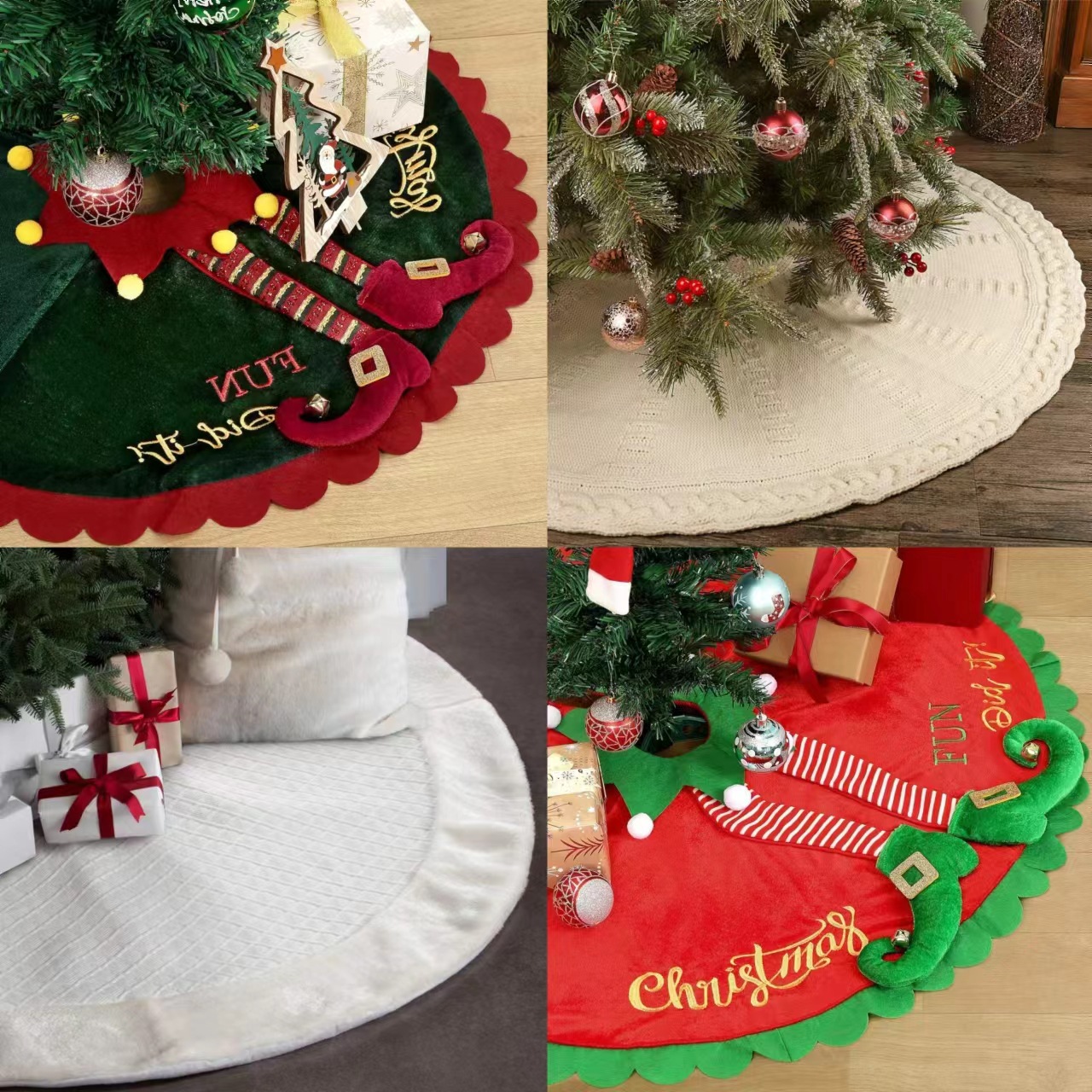 Navidad transfronteriza de 60 pulgadas falda de árbol Una variedad de árbol de Navidad de punto delantal decoración de tamaño pequeño falda de Navidad atmósfera de vacaciones