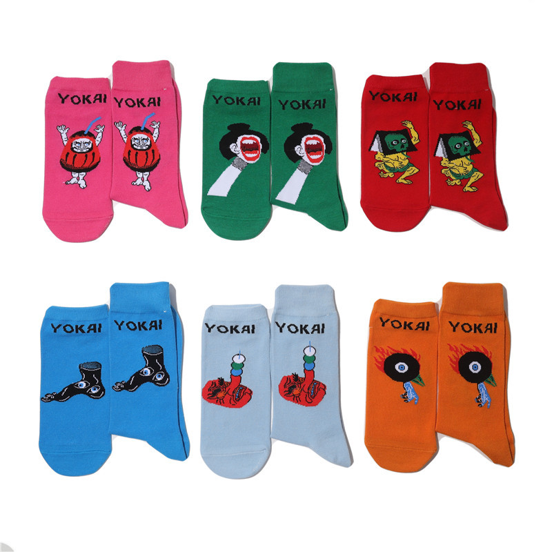 Male Japanese Monster Animation Socks Female Cotton Monster Story Sock Cartoon Personality Trend Boat Socks-5Prs 30 Undefined