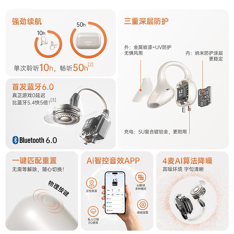金运灵动环A9AI蓝牙耳机耳夹气骨传导25新款运动无线翻译七夕情侣|undefined