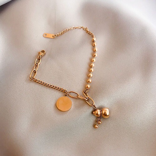 Retro ethnic style small gourd bracelet for women, palace style, European and American hip-hop jewelry, 18k rose gold, titanium steel jewelry