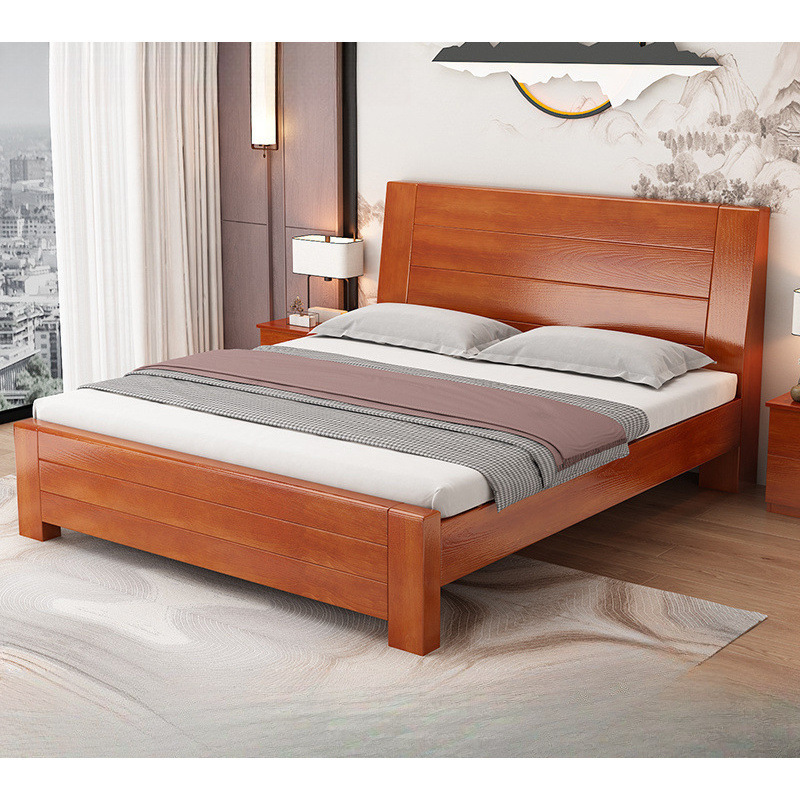 All Solid Wood Chinese Bed 1.8m Thickeneded Double Bed Economical and Simple Household 1.5m Single Bed 1.2m Rental House All Solid Wood Chinese Bed 1.8m Thickeneded Double Bed Economical and Simple Household 1.5m Single Bed 1.2m Rental House