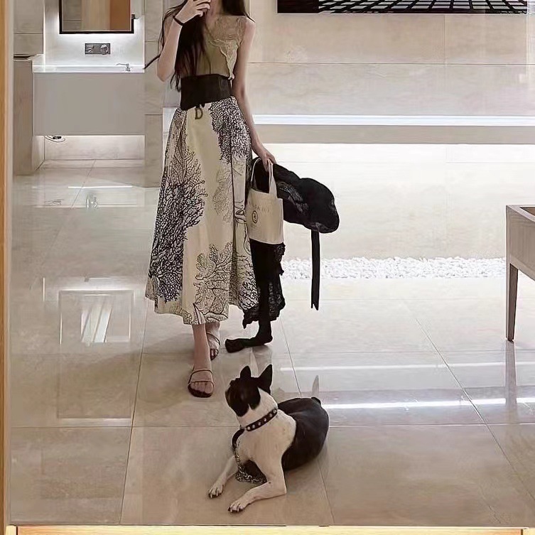 Ready in Stock [Imported Rare Gray Brown Lace + Belt + Romantic Umbrella Skirt] Design Sense
