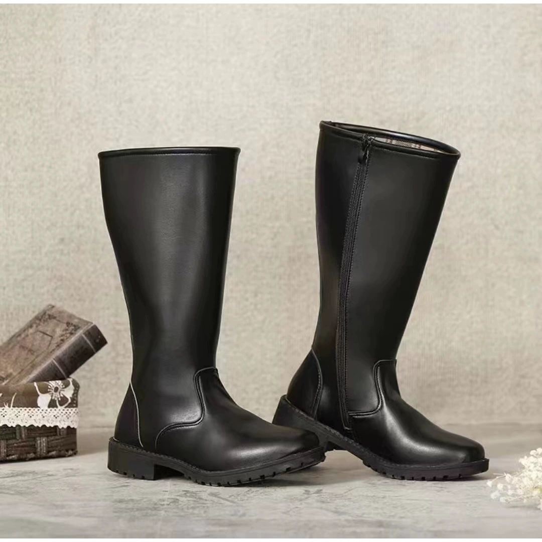 Детские сапоги, высокие рыцарские сапоги для парада с флагами начальной и средней школы, кожаные сапоги для барабанной группы в британском стиле.