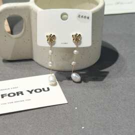 不对称设计优雅气质天淡水然珍珠925银针耳钉耳环气质网红女