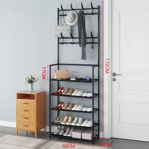 Multifunctional all-in-one clothes hanger and shoe rack simple clothes hanger floor assembled shoe rack home modern simple coat rack