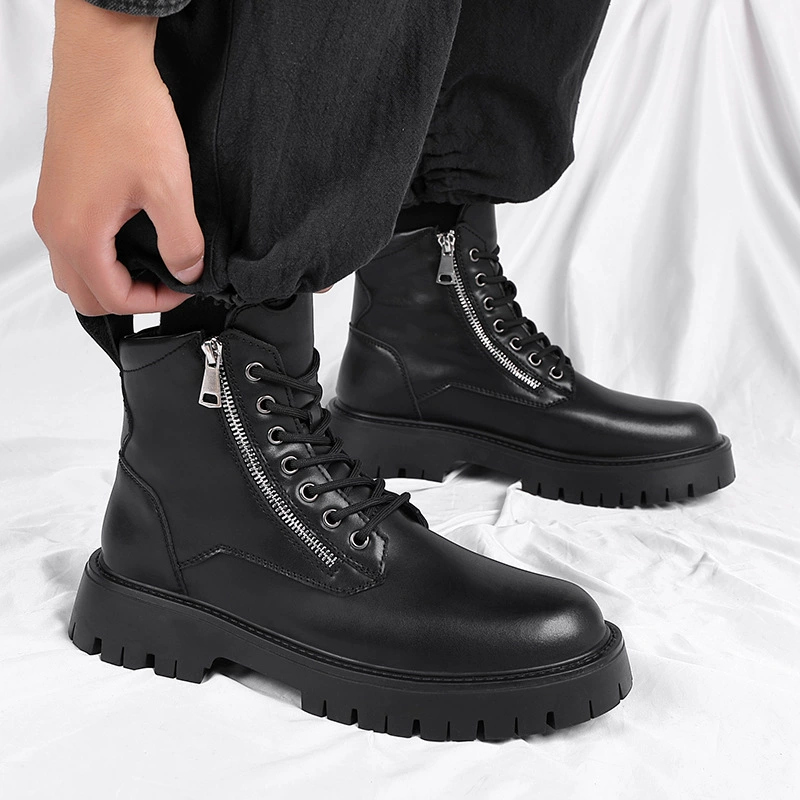 Martens, trend black low boots with zipper English style, custom-made