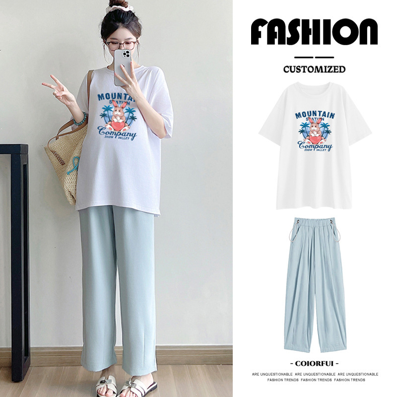 Plus-Size Maternity White T-Shirt Set 2026 Summer Long-Sleeve Fashion Mid-Length Cotton Top Loose Fit Plus-Size Maternity White T-Shirt Set 2026 Summer Long-Sleeve Fashion Mid-Length Cotton Top Loose Fit