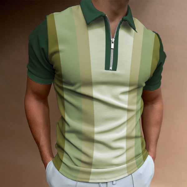 Camiseta Polo Casual de Manga Corta con Cuello Polo, Estilo Europeo y Americano, a Rayas Caqui, en Existencia, Popular en Europa y América