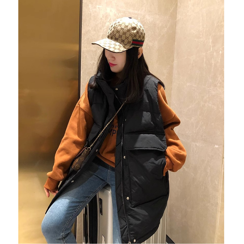 2023 otoño e invierno nuevo estilo coreano más tamaño medio-largo abajo Chaleco de algodón Chaleco de las mujeres chaleco suelto todo fósforo abrigo moda