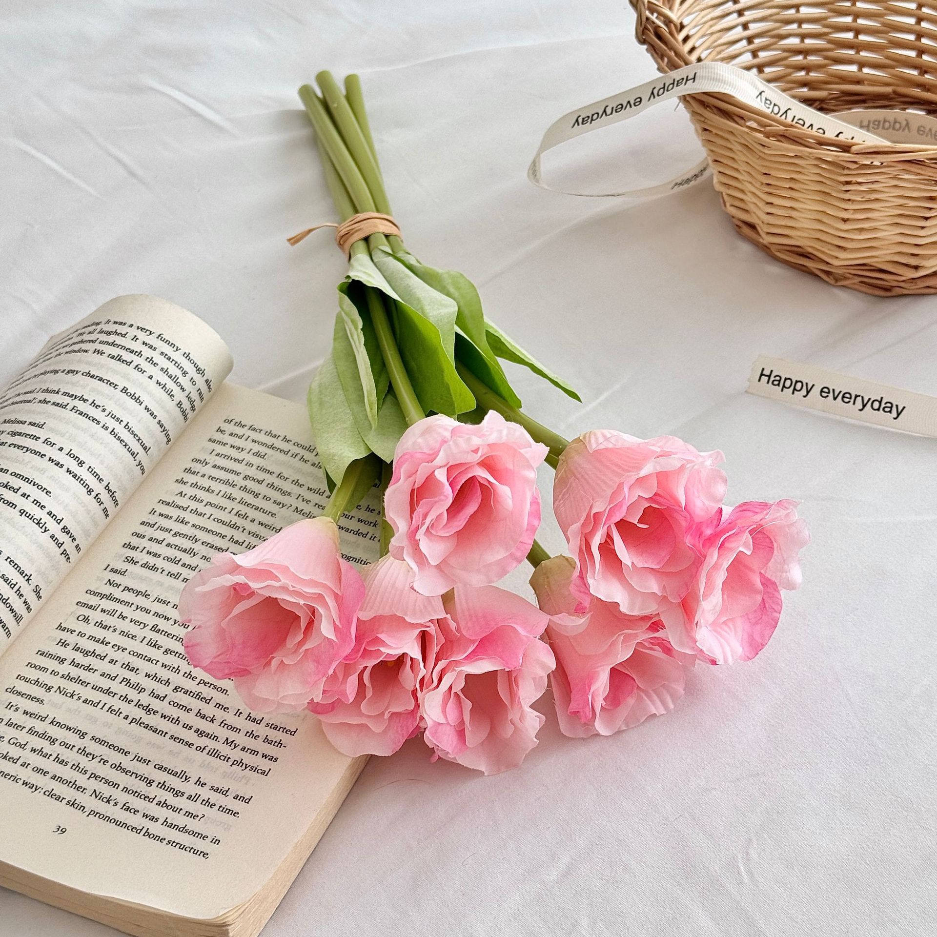 Estilo coreano simple Eustoma flor artificial ramo de mano flor falsa sala de estar mesa decoración del hogar flores accesorios de fotografía