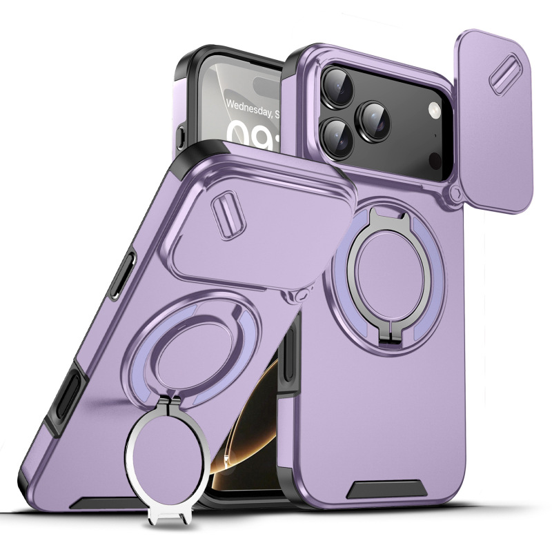 跨境适用iPhone17ProMax镜头推窗手机壳磁吸车载指环苹果16防摔壳|undefined
