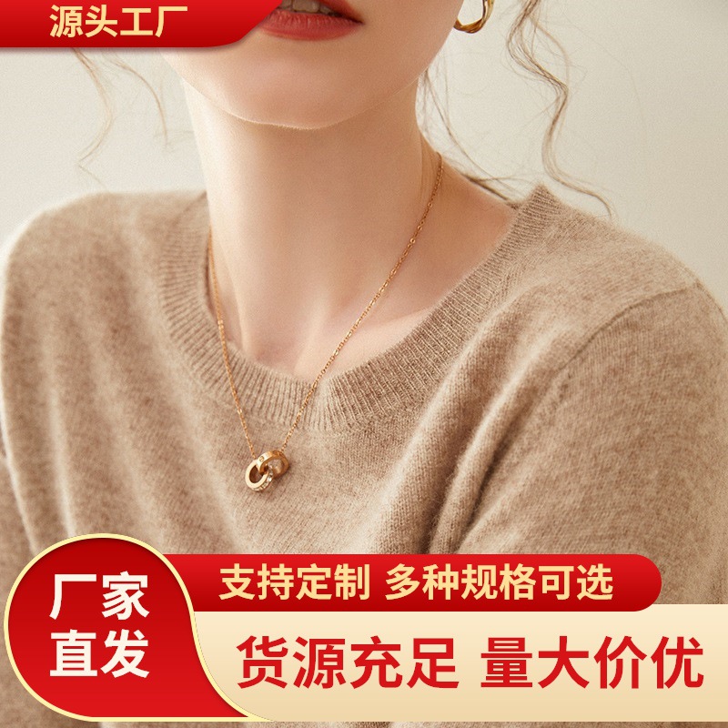 Wholesale Basic Round Neck Pure Wool Sweater for Women, New Autumn and Winter Knitted Base Sweater for Women, Plus Size