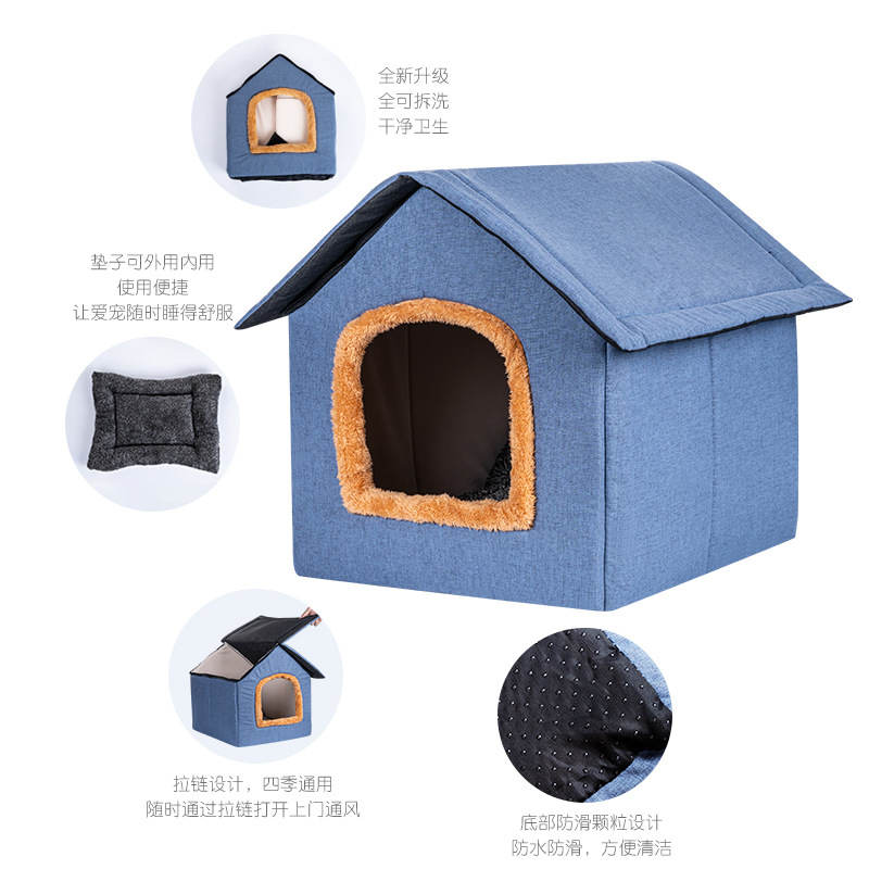 Fuente de la fábrica de invierno cálido gato Nido Casa semi-cerrado gato Villa perro pequeño Peluche perrera suministros para mascotas