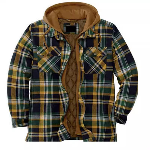 Amazon Bestseller Men's Autumn/Winter Thickened Cotton Jacket, Plaid Long-Sleeved Loose Hooded Jacket—In Stock