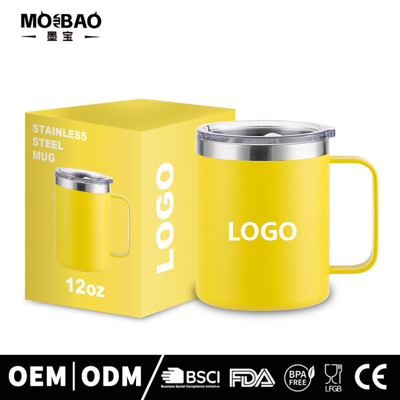 In-Stock 12oz Handle Mug 304 Stainless Steel Insulated Cup Simple Office Water Cup Cold Drink Cup High-Value Cup