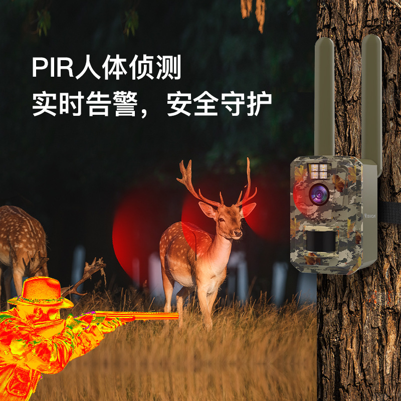Cámara de caza Cámara de vigilancia solar 4G remota Protección forestal Cámara de detección de visión nocturna infrarroja HD