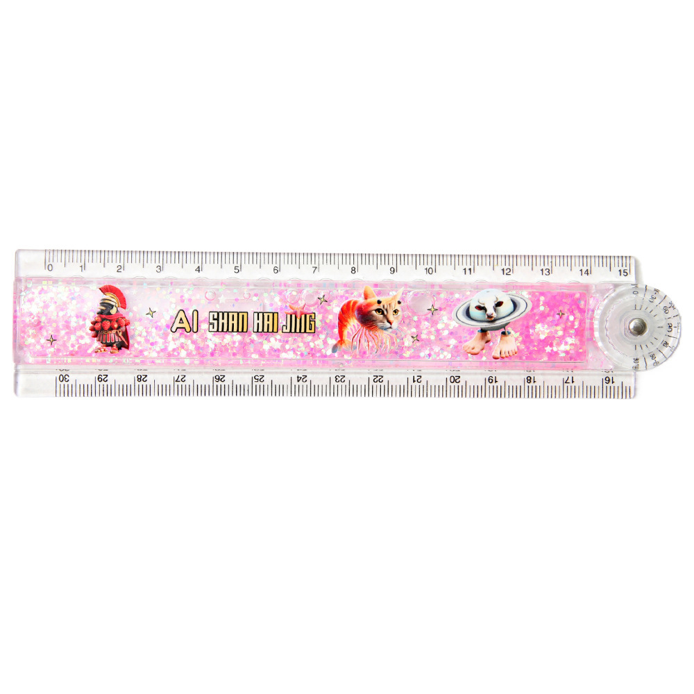 dibujos animados plegables reglas de arena flotante montañas y mares en reglas de aceite 30cm de medición de rotación pintura reglas rectas estudiantes de papelería