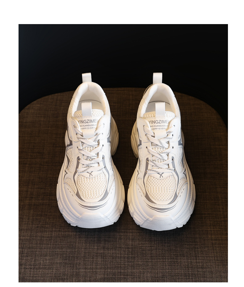 Giày sneaker nữ đế dày chunky mesh thoáng khí, tăng chiều cao bên trong — Màu trắng chi tiết 19