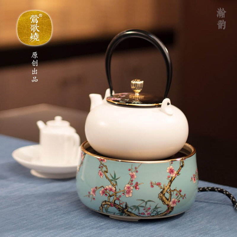 Yingge Electric Ceramic Stove, Pastel Light Blue Plum Bamboo, Spring Tea Stove, Household Tea Stove, Desktop Small Silent Electric Tea Stove