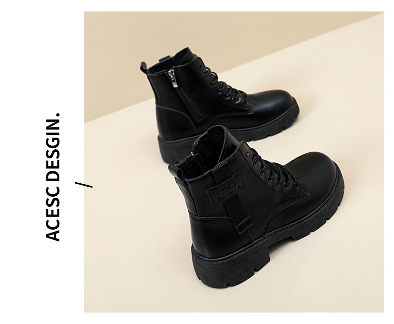 2023 Syksyn uusi brittiläinen paksupohjainen naisten opiskelija lyhytsaappaat sivussa vetoketjullinen moottoripyörän saappaat_voghion.com