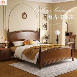 简约复古美式实木床简约现代主卧室双人大床欧式高箱收纳轻奢婚床